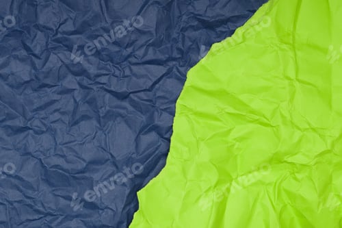 Preview: Crumpled paper in contrasting shades of deep blue and bright lime green