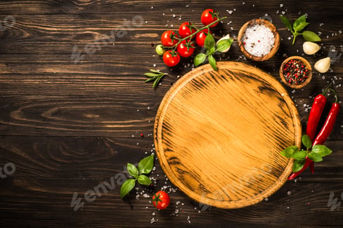 Preview: Food cooking background top view.