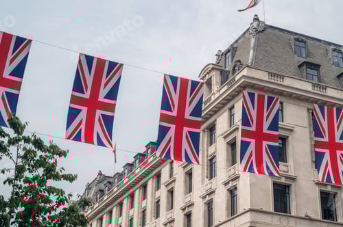 Preview: British Union Jack flags in London Regent street