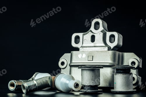 Preview: Metal car engine spare part on black background
