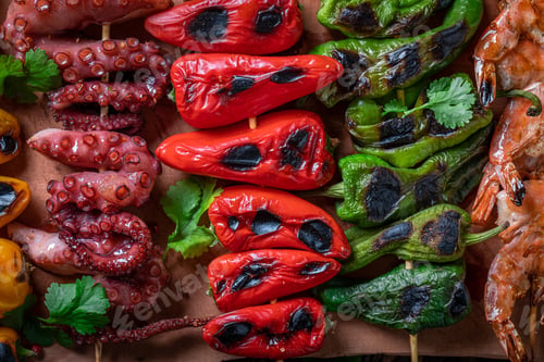Preview: Healthy grilled skewer as a summer snack for bbq.