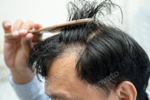 Preview: Bald in the middle head and begin no loss hair glabrous of mature Asian business smart