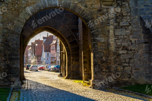 Preview: Old houses in Rothenburg ob der Tauber, picturesque medieval city in Germany, famous UNESCO world