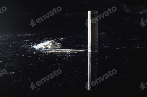 Preview: Cocaine and money isolated on black background.