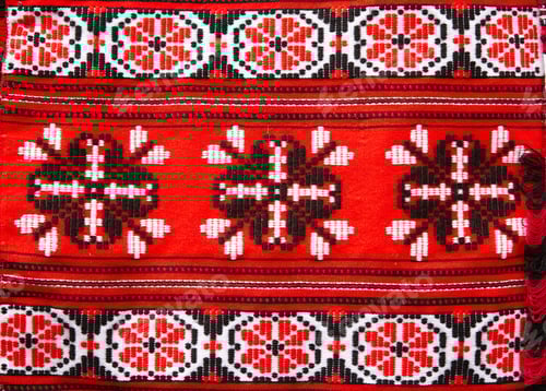 Preview: Linen Towels With Belorussian Ethnic National Folks Ornament On Clothes. Slavic Traditional Pattern