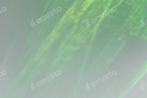 Preview: Caustic effect light refraction on green wall overlay photo mockup, blurred sun rays refracting