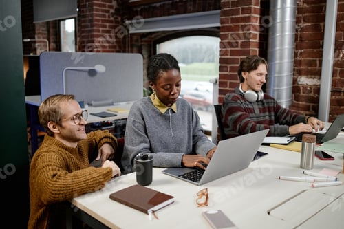 Preview: Young Adult Multiethnic Coworkers Focusing on Digital Tasks in Modern Office