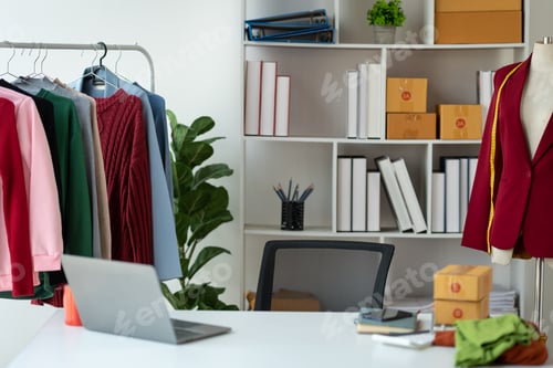 Preview: Startup business image, home office, tailor, handmade work that started from online clothing sales t