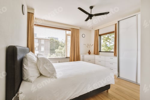 Preview: Light bedroom with wooden wardrobe