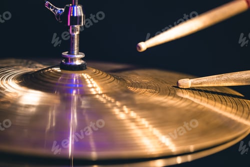 Preview: Close up of a drum cymbal, part of a drum kit copy space.