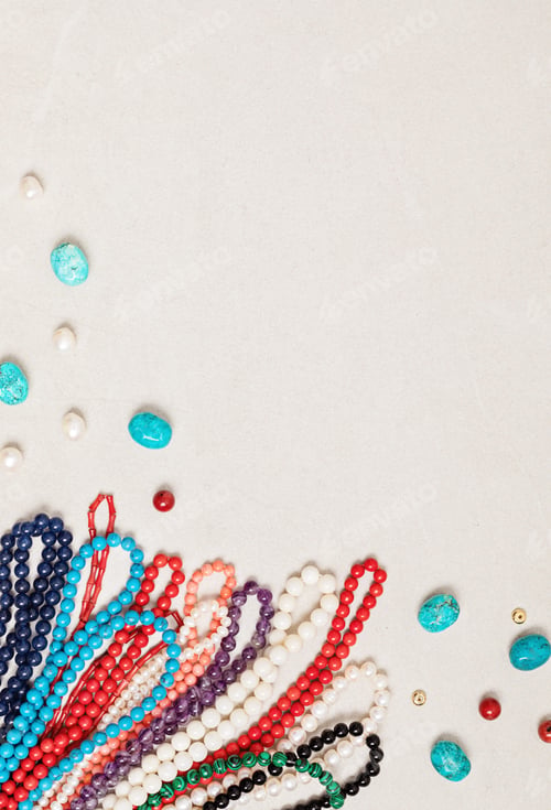 Preview: Jewelry making flatlay with semi-precious stone beads and tools