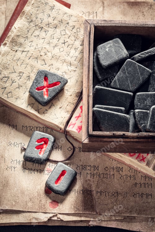 Preview: Old futhark alphabet on rune stones and books