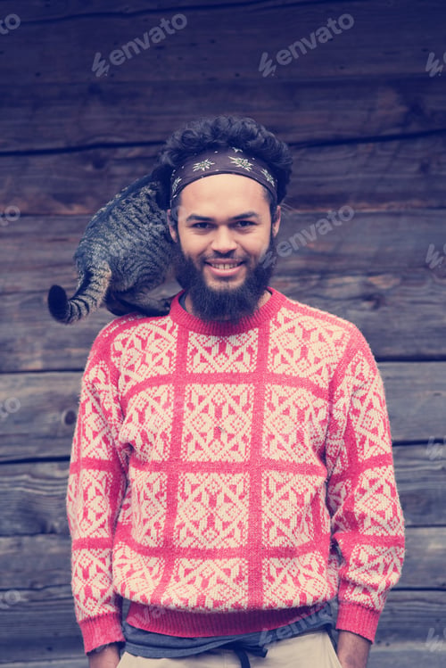 Preview: portrait of man and cat