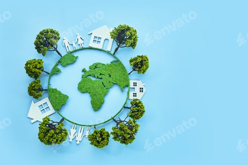Preview: Earth day concept. Earth map shapes with trees