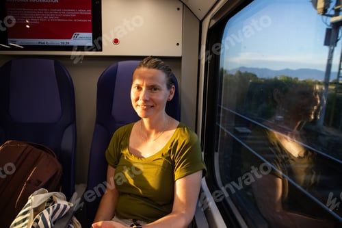 Preview: woman traveling on a train