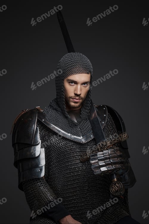 Preview: Portrait of a handsome king in heavy armor