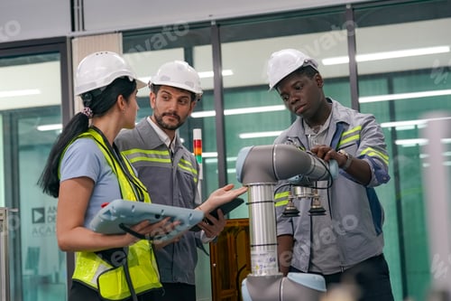 Preview: Robotic Arm engineer check on equipment in its with software of Artificial Intelligence Unit.