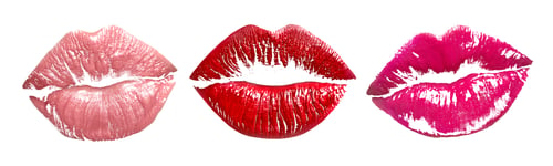 Preview: Lipstick kiss marks in different colors on white background, set