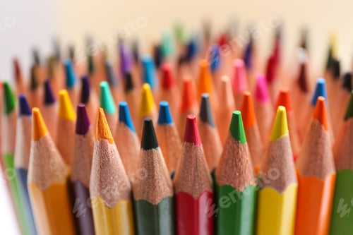 Preview: Different color pencils as background, closeup view