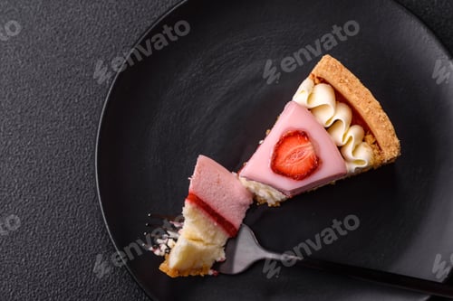 Preview: Sweet cheesecake with mascarpone or Philadelphia cheese, jelly and strawberries