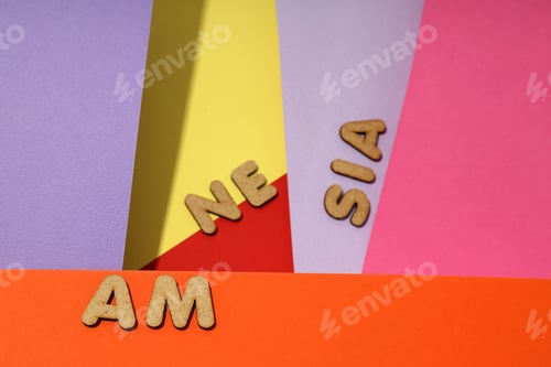 Preview: Concept of problems with memory, amnesia disease on multicolor background