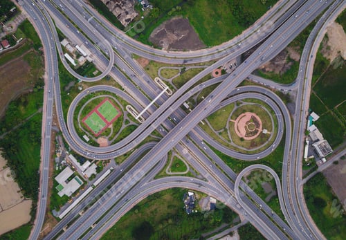 Preview: Aerial view of highway junctions. Bridge roads shape in structure. Top view. Urban city