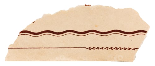 Preview: Torn piece of faded book page, old beige paper with vintage frame pattern isolated for scrapbooking