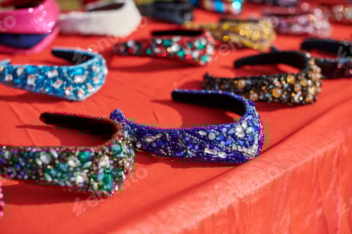 Preview: Different traditional russian headwear exhibition, decorative headbands decorated colorful jewelry