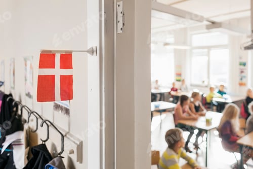 Preview: Denmark Flag outside classroom