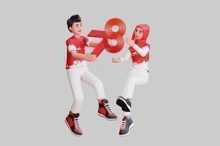 Children with red numeral eight