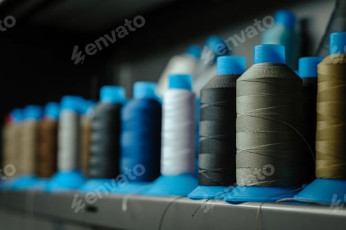 Preview: Selective focus shot of sewing threads in an atelier