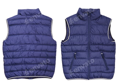 Preview: Male blue quilted vest isolated on white background. Mockup. Both sides
