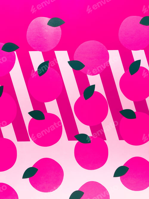 Preview: Hot pink fruit pattern design wallpaper