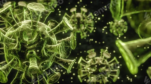 Preview: Coronavirus infection with copy space, microscope view. 3d Render