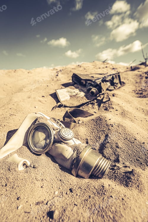 Preview: Contaminated gas mask in the toxic and danger desert