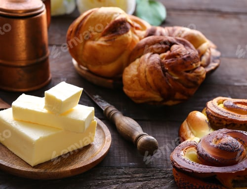 Preview: organic butter block on wooden table