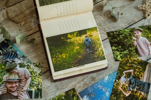 Preview: Printed photos. Family photo album with happy summer memories.