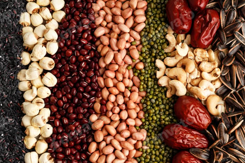 Preview: Top View Raw Ingredients of Laba Porridge Patjuk (Dongji), Red Adzuki Congee for Dongzhi Laba Fest