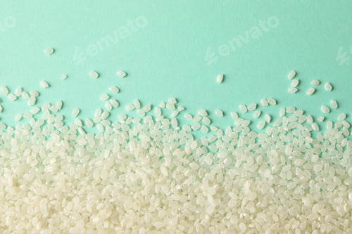 Preview: Rice on mint background, top view and close up