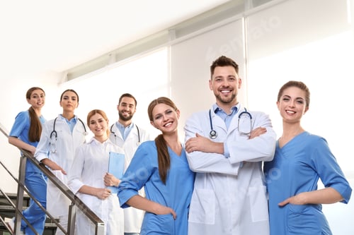 Preview: Group of medical doctors at clinic. Unity concept