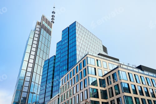 Preview: Skyscrapers facade in city. Business center exterior