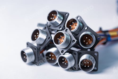 Preview: Close-up blurry metal sockets for plugs