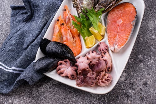 Preview: Set of various seafood in plate