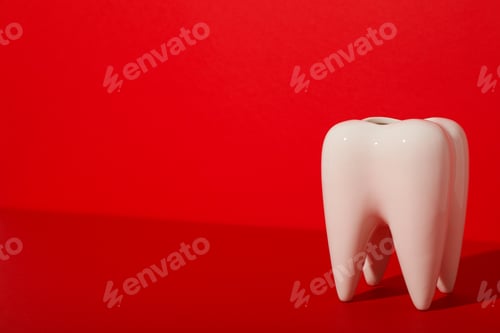Preview: A large, voluminous tooth on a red background.