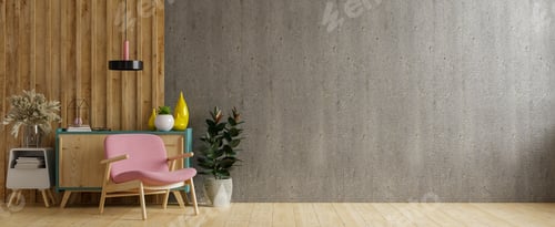 Preview: Loft style house with armchair and accessories in the room.
