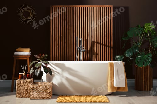Preview: Cozy bathroom interior with stylish ceramic tub