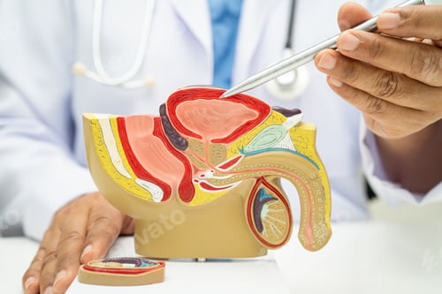 Preview: Male reproductive system, Asian doctor holding human anatomy