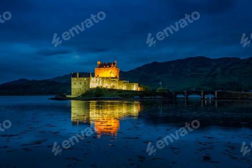 Preview: Illuminated Eilean Donan Castle at night, Scotland