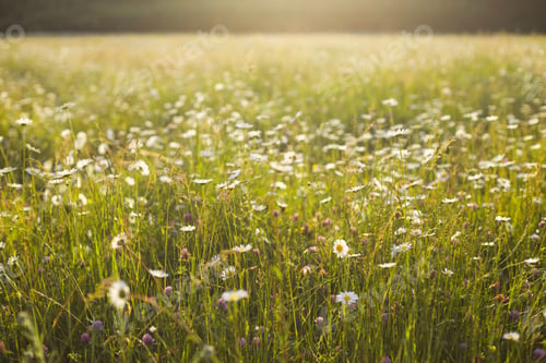 Preview: Natural backgroung of chamomile field with sunset light