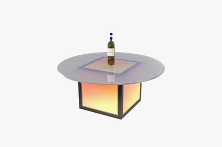 Preview: Round glass-topped table with wine bottle